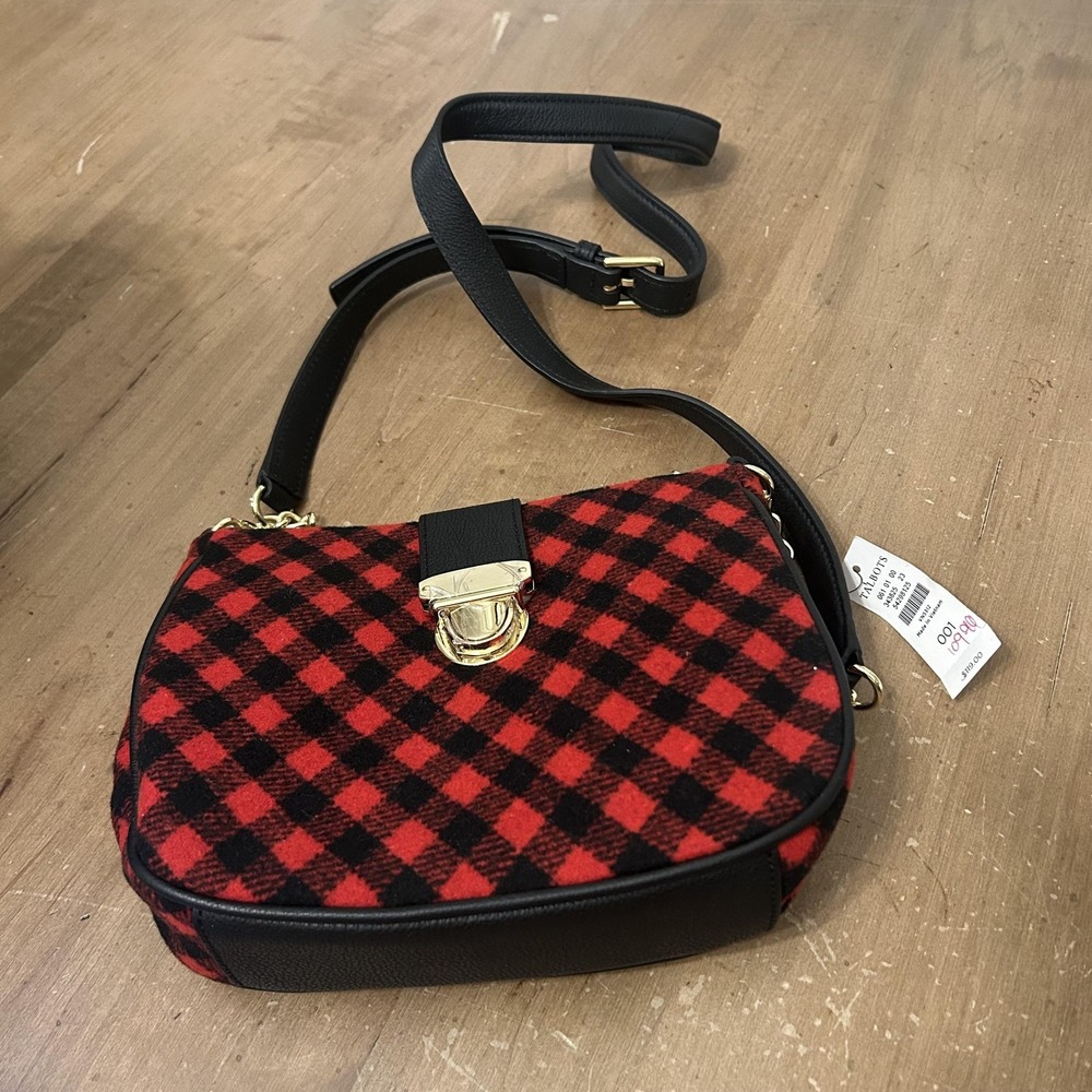 Talbots‎ Crossbody Bag Womens Small Red Buffalo Check Wool Leather Purse NWT